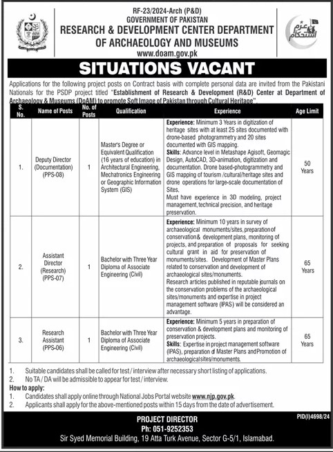 Federal Govt Department of Archaeology and Museum Jobs 2025