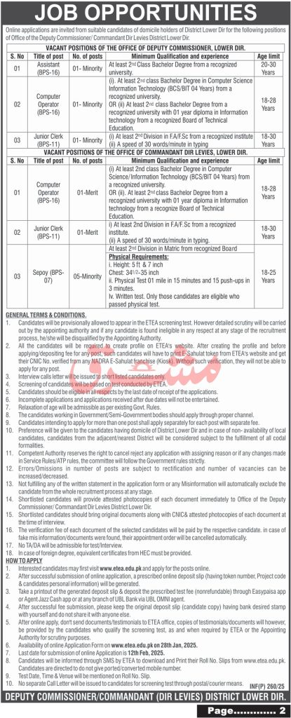 Deputy Commissioner Lower Dir Office Jobs 2025 Advertisement